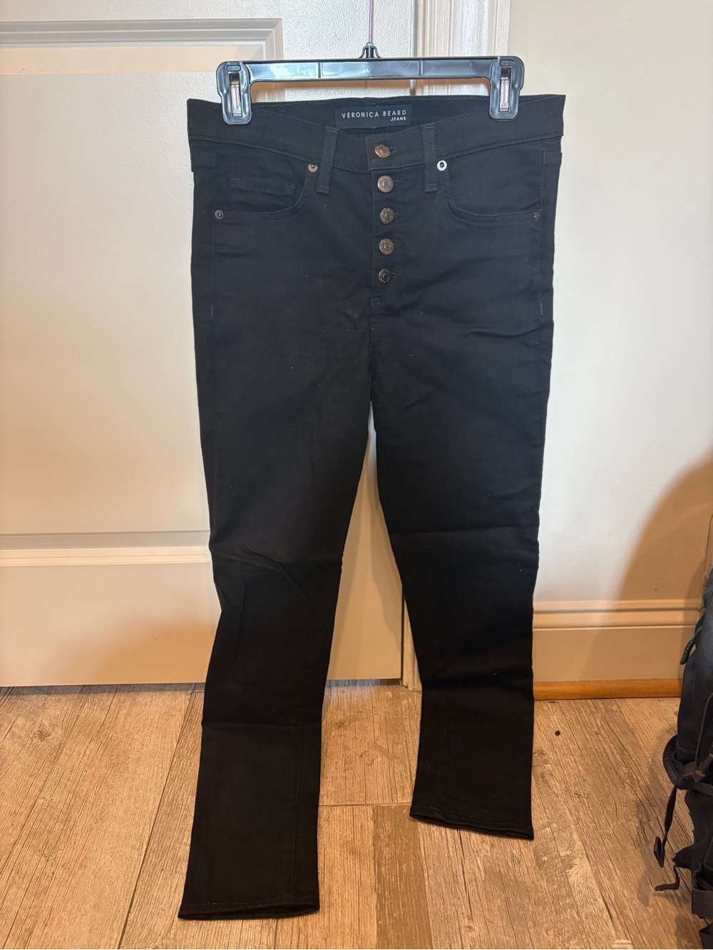 Veronica Beard Black High-Rise Button-Fly Skinny Jeans